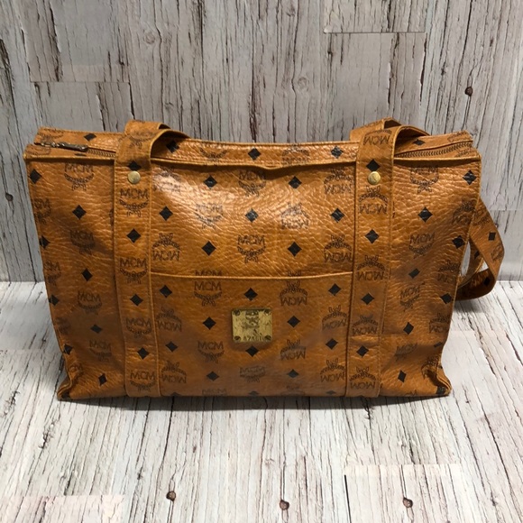 MCM Handbags - SALE MCM Cognac Monogram Visetos Shopper Tote